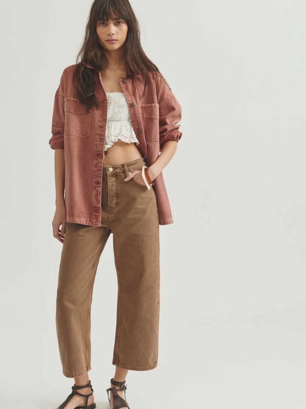 We The Free chocolate mousse drop barrel boyfriend jeans